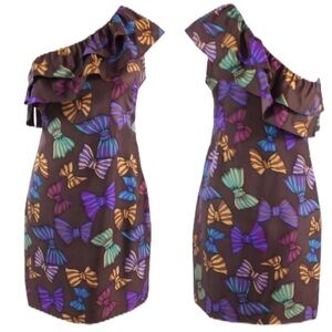 Britt Ryan one shoulder brown bow dress 4 NWT!